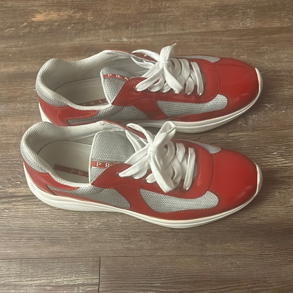 Prada Red and Gray Sneakers